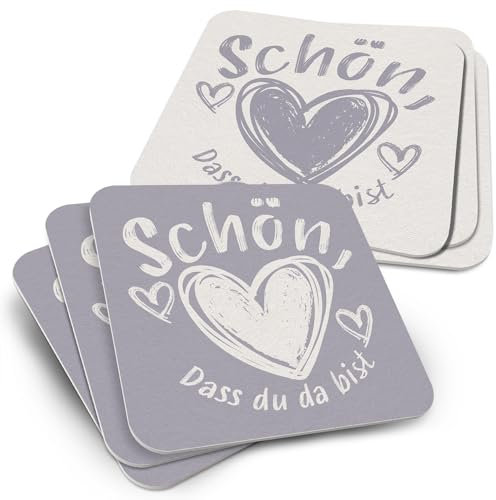 Funke & Brand Bierdeckel Schön DASS du da bist - Untersetzer für Gläser - Glasuntersetzer eckig Flieder 50er Set - Ausgefallener Bierdeckel für die Hochzeit - Coaster Untersetzer Tischuntersetzer