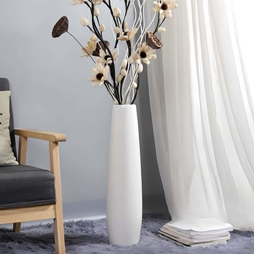 61 cm hohe Keramik-Bodenvase, GDSZJLJ weiß, große dekorative Vasen für moderne Wohnkultur, Wohnzimmer, minimalistischer Stil, große Blumenvase für Pampasgras, Blumen, Zweige, Büro, Schlafzimmer Dekor