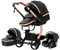 MoLi Cuir PU Poussette 3 en 1, Poussette Bebe avec Mode Double Poussée Réversible, Pousette 3 en 1 avec Nacelle Grande, Poussette Trio Cadre en Alliage d'aluminium Pliable Haut Paysage (518 Black)