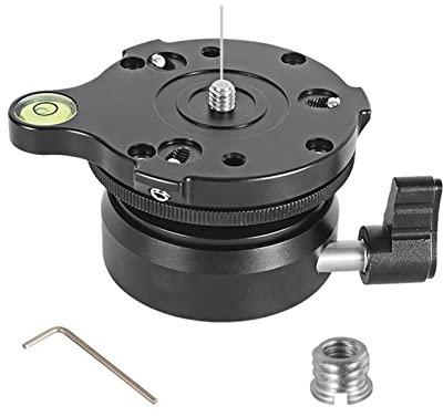 DASNTERED Tripod Leveling Base, Aluminum Alloy, Adjusting Plate, DY60N-B/A Screws, Bubble Level, 3/8'' Bottom Thread, Black, Camera Compatible