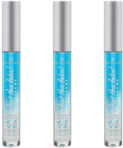 essence what the fake! EXTREME PLUMPING LIP FILLER, Lip Booster, Nr. 02, Transparent, erfrischend, sofortiges Ergebnis, vergrößernd, vegan, ohne Parfüm, ohne Alkohol, ohne Parabene, 3er Pack (3x4.2ml)