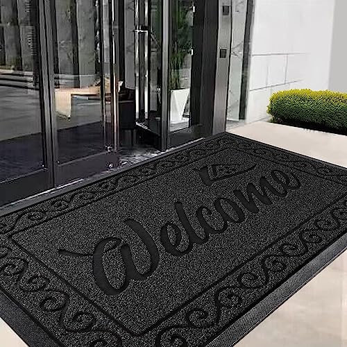 Yimobra Fußmatte Aussen, 120 x 81 cm, rutschfest, Wetterfest, Waschbar, Wellcome Schmutzfangmatte für Haustür & Eingangsbereich, Schwarz