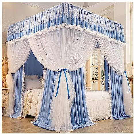 Betthimmel Modernes Luxusbett Baldachin, Vier Jahreszeiten Doppeldecke Bettvorhang, 360° Schützendes Einzelbett Baldachin, Für 1.5m/1.8m/2m Bett, Einfach Zu Montieren (Color : Blue, Size : 180x200x2