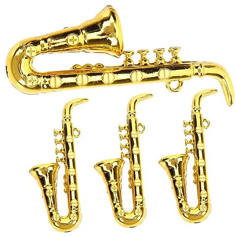 ORFOFE 4 Stück Puppenhauszubehör Instrumentenverzierung Modell Für Musikinstrumente Mini-musikinstrumente Puppenhaus-Saxophon Miniatur-altsaxophon Kleines Saxophon Plastik Klassisch