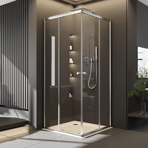 Duschkabine Schiebetür 80x80cm Eckeinstieg Duschkabine, Glas Duschschiebetür Dusche mit Schiebetüren 6mm ESG Sicherheitsglas, 80 x 80 Duschabtrennung Duschwand Duschtür Höhe: 185cm