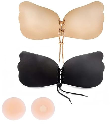 24Ersi Klebe BH Push Up 2 Stück,Klebe BH mit 2 Wiederverwendbare Nippelpads,Klebe BH Große Brust & Kleine Brüste A-F Cup,Push Up Klebe BH,Trägerloser BH Push Up für Alle Rückenfreie Kleidung