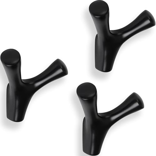 LouMaxx Ganci appendiabiti in nero opaco – moderni appendiabiti in metallo – Set di 3 ganci appendiabiti da parete – Design ganci da parete per guardaroba e bagno