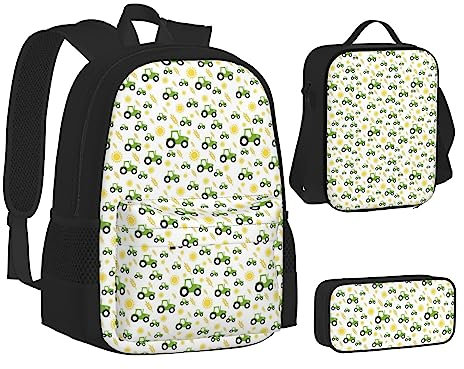 WURTON Rucksack mit Traktor-Lunchbox-Set, 3-in-1, Schul-Büchertasche und Federmäppchen, passende Kombination
