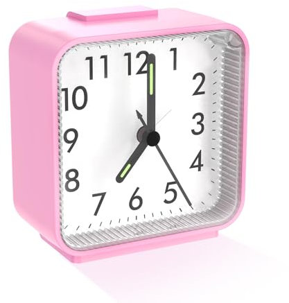 Ankilo Analog Wecker Klein, Zeiger Wecker Analog Uhr Leise Ohne Ticken,Wecker mit Schlummerfunktion, Nachtlicht, Batteriebetrieben Tragbarer Wecker für Schlafzimmer Wohnbereich Büro Reisen Rose