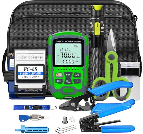 Fiber Optic Termination Tool Kit FTTH Cable Cold Welding Tool Set with FC-6S Optical Fiber Cleaver and 30mw Visual Fault Locator with FC-LC Adapter -70~+10dbm M7 3 in 1 Optical Power Meter with RJ45