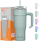 Autsel 1200ML Taza de viaje Botella agua con asa Taza de café aislada con tapa de pajita Taza de café de acero inoxidable a prueba de fugas Vaso al vacío Taza para bebida fría caliente