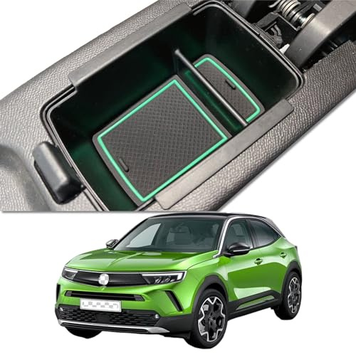 MEDZUK Kompatibel mit Opel Mokka B | Mokka-e 2020-2024 2025 Auto Mittelkonsole Aufbewahrungsbox Armlehnen Tray Center Console Organizer Handschuhfach Zubehör (Grün)