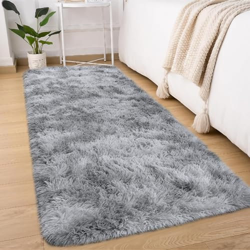 Sour Lemon Wohnzimmerteppiche, 80 x 300 cm Grauer Läufer Teppich für Schlafzimmer, waschbar, rutschfest, Flauschiger Teppich, zottelige, weiche Teppiche, Matte für Kinder, Flur, Wohnzimmer