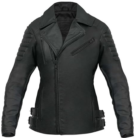 BROGER Ohio Lady Motorradjacke Damen | Leder | Ellenbogen und Schulterprotektoren SAS-TEC Stufe 2 | 2 Belüftungskanäle | Rückenprotektor Tasche
