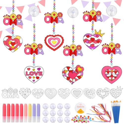 LOHAME 16 Stück Oma Geschenk Basteln Kinder Muttertag Herz Bastelset OMA Sonnenfänger zum Bemalen Beste Oma Geschenk für Großmutter Muttertagsgeschenk Geburtstagsgeschenk für Oma von Enkelkinder