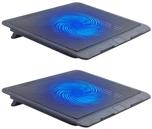 Oikabio 2X Laptop Fan Cooling Pad with Big Fans, Laptop Cooling Fan with 2 in 1 USB Port, Blue LED Light, Adjustable Stand