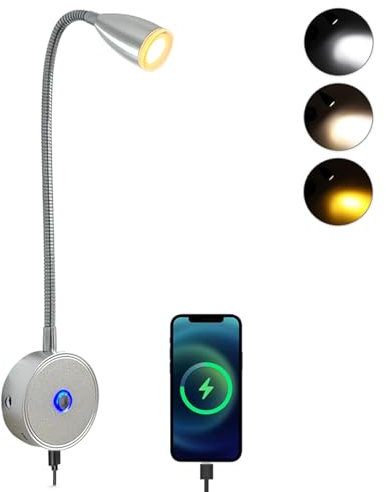 Intckwan 12 Volt Led Lampen Wohnmobil, 12v Leselampe Bett, 3 Farbtemperaturen, 3W Dimmbar, Flexible Schwanenhals, DC12-24v Led Spot für Auto LKW Wohnwagen Wohnmobil Camping Boot