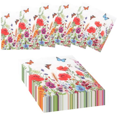 60 Stück Servietten Blumen, Servietten Frühling Frühling Tischdeko, 33x33cm Servietten Schmetterling Floral Papierservietten Frühling Deko, Servietten Tischdekoration für Geburtstag Hochzeit