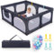 COSTWAY Laufstall Baby 189 x 158 cm, Laufgitter mit 50 Spielbällen & 4 Zugringen & 4 Reißverschlusstür, Krabbelgitter mit atmungsaktivem Netz, Laufgitterzelt für Kleinkinder (Ohne Matratze,Dunkelgrau)