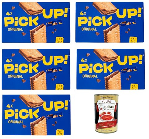 Italian Gourmet Pick Up biscotti con cioccolato Doppelkeks Snack 5 x 112g | Tavoletta al latte tra due frollini; einzeln portioniert, ideal für Schule, Gesamtnettogewicht 560 g + Kostenlos Polpa 400g