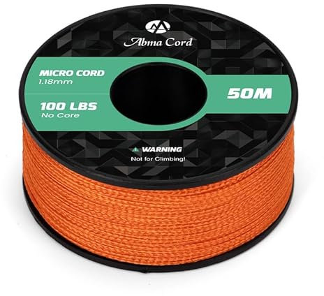 Abma Cord Micro Cord 1,18 mm Paracord 50M Spule Micro Schnur Polyester Micro Seil - Max. 45kg (100lbs) - Orange