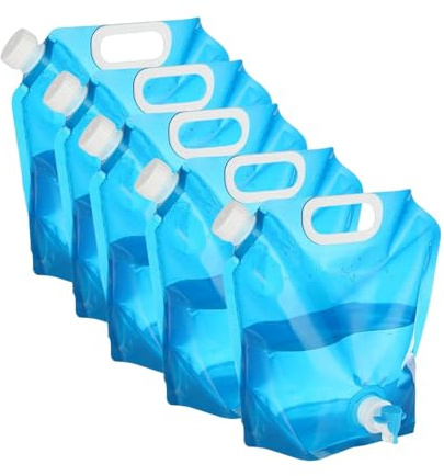 5 Sac d'eau Pliable, 5L/10L Bidon Eau Pliable avec Robinet et Couvercle, Sac à Eau Potable Conteneur d'eau Poche d'eau Réservoir d'eauFlexible pour Camping Car Voyage Randonnée Pique-Nique Barbecue