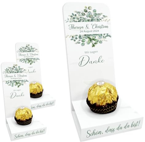 Aufsteller für Gastgeschenke personalisiert mit Wunschtext, Wunschnamen, Foto - Gastgeschenke Verpackung - Taufe, Kommunion, Hochzeit - Individuelle Schachteln - 20er SET (Eucalyptus)