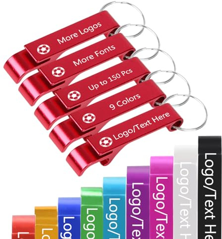 Bis zu 150 Stück Personalisierte Flaschenöffner Schlüsselanhänger Bier Dosenöffner mit Logo Text Name Benutzerdefinierte Party Hochzeit Gefälligkeiten Bulk Rot