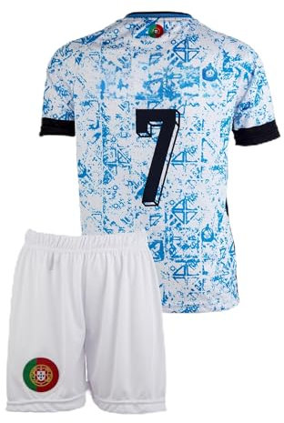 Amdrabola Portugal #7 Kinder Trikot für Kinder,2024 Fußball-Trainingstrikots für Jungen,mit Shorts (Weiß,140)