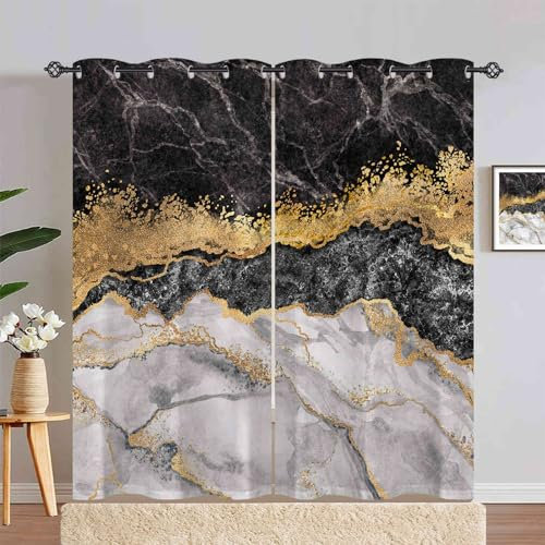 ANHOPE Abstrakte Modern Marmor Textur Blickdichte Gardinen mit Ösen Weich Thermo Vorhänge Wohnzimmer Schlafzimmer Verdunklungsvorhänge 2er Set H 229 x B 140 cm