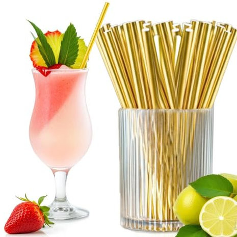Gold Paper Straws Disposable Biodegradable Cocktail Drinking Cake Pop Sticks for Bachelorette Party Favors Birthday Holiday Celebrations Decor Supplies Anniversary Wedding New Year