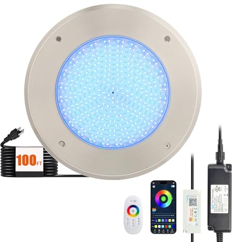 VINGLI 10in LED Swimming Pool Light 54W 120V RGBW Color with 3 Control Way (App/Remote/Manual Controller) for Inground Pools,IP68 Waterproof,100 FT Cord