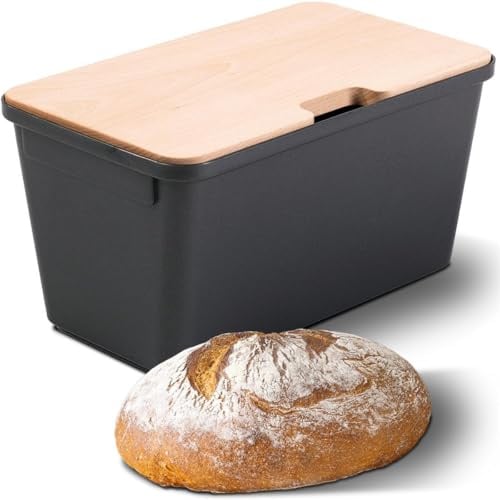 Novaliv Brotkasten mit Deckel 32x20x16,5cm Holzkasten für Brotfrischhaltung 7,3L Schwarz