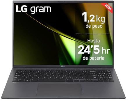LG gram 16Z90S-G.AA79B Ordinateur portable ultra léger 16 - Panneau IPS - Intel Core Ultra 7 - 16 Go de RAM - SSD 1 To - 1,199 g - Batterie jusqu'à 24,5 h - W11 Home - Gris - Clavier QWERTY espagnol