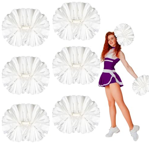 Cheerleader-Pompons mit Taktstock-Griff, 30,5 cm, Weiß, Metallic, 6 Stück