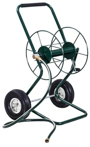 SOARS Schlauchwagen Metall, Schlauchaufroller für 3/4 Schlauch | Schlauchtrommel mit tropffreie Drehdurchführung & Kurbel & Gummirädern, Gartenschlauchwagen mit 188 cm Anschlusschlauch