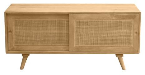Miliboo Meuble TV en Bois manguier Massif et cannage rotin L110 cm ACANGE