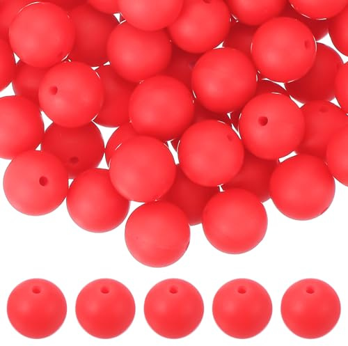 sourcing map 60 Pcs Silicone Beads, 15mm Round Focal Beads Candy Color Bulk Loose Bead for Keychain Bracelet Necklace Pens Making DIY Crafts Supplies, Bright Pink