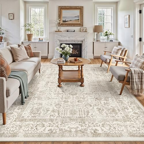 Vintage Waschbarer Teppich 300x400 kurzflor Wohnzimmer Retro Hellbraun Wohnzimmer Rugs for Living Room Weich rutschfest Groß Tepich Schlafzimmer Carpet Living Room Bedroom Esszimmer Teppiche Büro