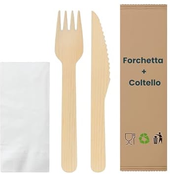 200 Set Posate Monouso Imbustate Singolarmente - Forchette e Coltelli in Legno di Betulla - Biodegradabili e Compostabili - Per Feste, Eventi, Catering, Ristorazione, Uso Domestico