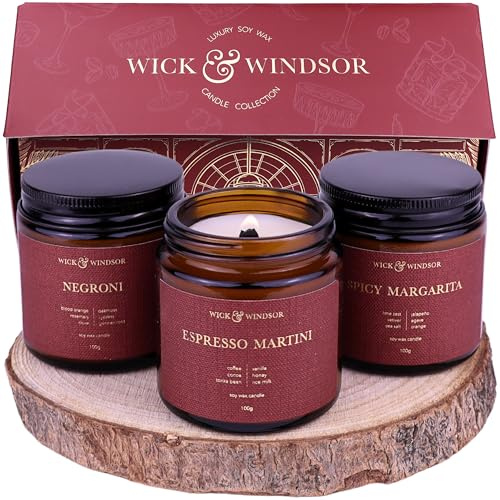 Wick & Windsor | Scented Candle Gift Set | Cocktail Collection | 3 Luxury Soy Wax Candles | Wooden Wick | 3×100g | Coffee, Blood Orange & Lime | Gift for Her & Him — Birthday, Christmas & Housewarming