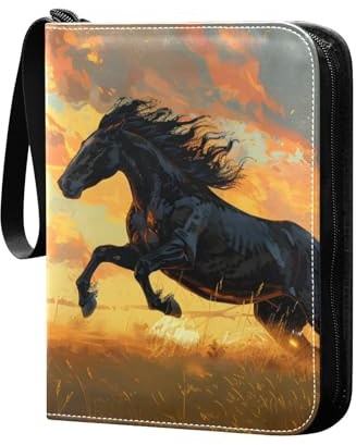 Galoppierendes Pferd im Wildfeld, Kartenbinder mit 4 Taschen, tragbarer Kartenordner mit Reißverschluss, Sammelmappe für Sammelkartenalben, 50 Seiten, 400 Taschen, Sportspiel-Kartenordner