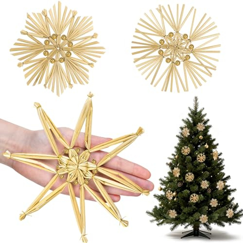 15 Stück Strohsterne Christbaumschmuck Groß Ø ca 20 cm/Klein Ø 10cm,Baumschmuck Stroh Natürlicher mit Goldene Perlen Weihnachtsbaumanhänger Stern Kaufen Strohsterne Weihnachtsbaum Weihnachten Deko
