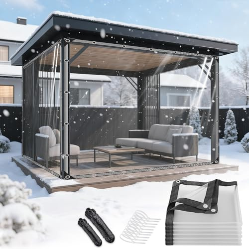 GPCHZM Transparente Abdeckplane, wasserdicht, strapazierfähig, 3 m x 6 m, PVC-Plane mit verstärkten Kanten und Ösen, für Camping, Garten, Pavillon und Dachschutz im Freien