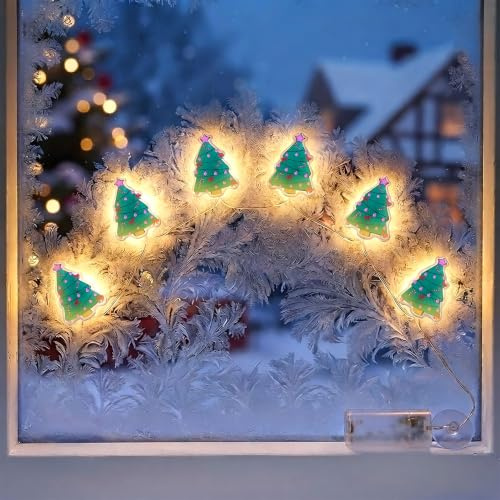 Spetebo LED Tannenbaum Fensteraufkleber Lichterkette 100 cm mit Timer - 6 LED - Weihnachtslichterkette mit selbsthaftenden Figuren - Weihnachtsaufkleber Weihnachtsdeko Fensterbild wiederverwendbar