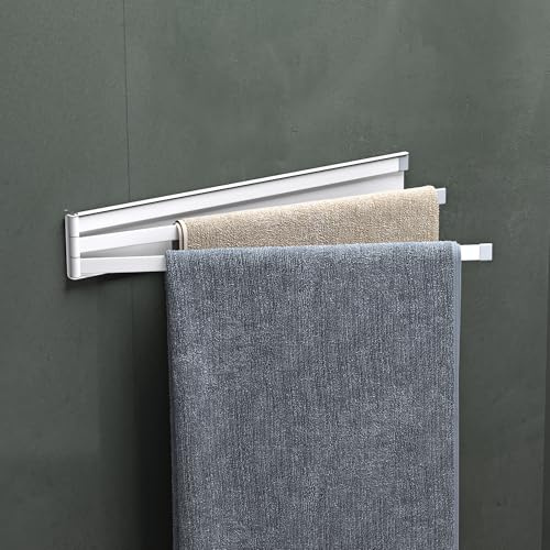 Mai & Mai 40cm Portasciugamani con 3 Bracci, Bianco Opaco | Porta Asciugamani da Parete, Bracci Girevole a 180°, Porta Asciugamani Adesivo da Parete per Bagno e Cucina, Folda-02