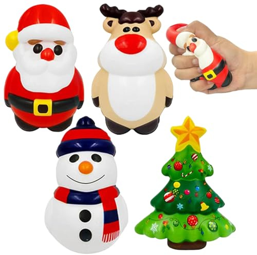 Weihnachtsspielzeug weich, Weihnachten 4 Stück/Set Stressbälle mit Weihnachtsmann, Schneemann, Elch, Weihnachtsbaum, niedliches Stressabbau-Spielzeug, weicher Ball, große Bälle