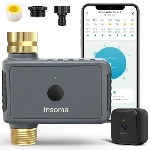 Insoma WiFi Water Timer with Brass Inlet&Outlet, Smart Sprinkler Timer + Auto/Manual/Rain Delay for Garden, Hose Timers with Hub, Up to 20 Watering Plans, APP & Voice Control, Compatible with Alexa