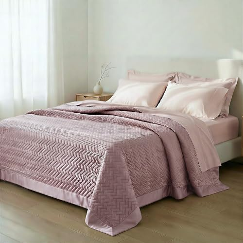 Mahome Couette double effet satin printanier d'été 250 x 250 cm – Couvre-lit léger doux élégant luxueux couleur unie (rose ancien)
