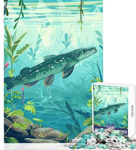 Peces Entre Plantas acuáticas Rompecabezas para Adultos de 1000 Piezas Juego cognitivo Divertido Ajuste Estable Sin Piezas Que se muevan Actividad para Fortalecer los Lazos Familiares (38x52cm)